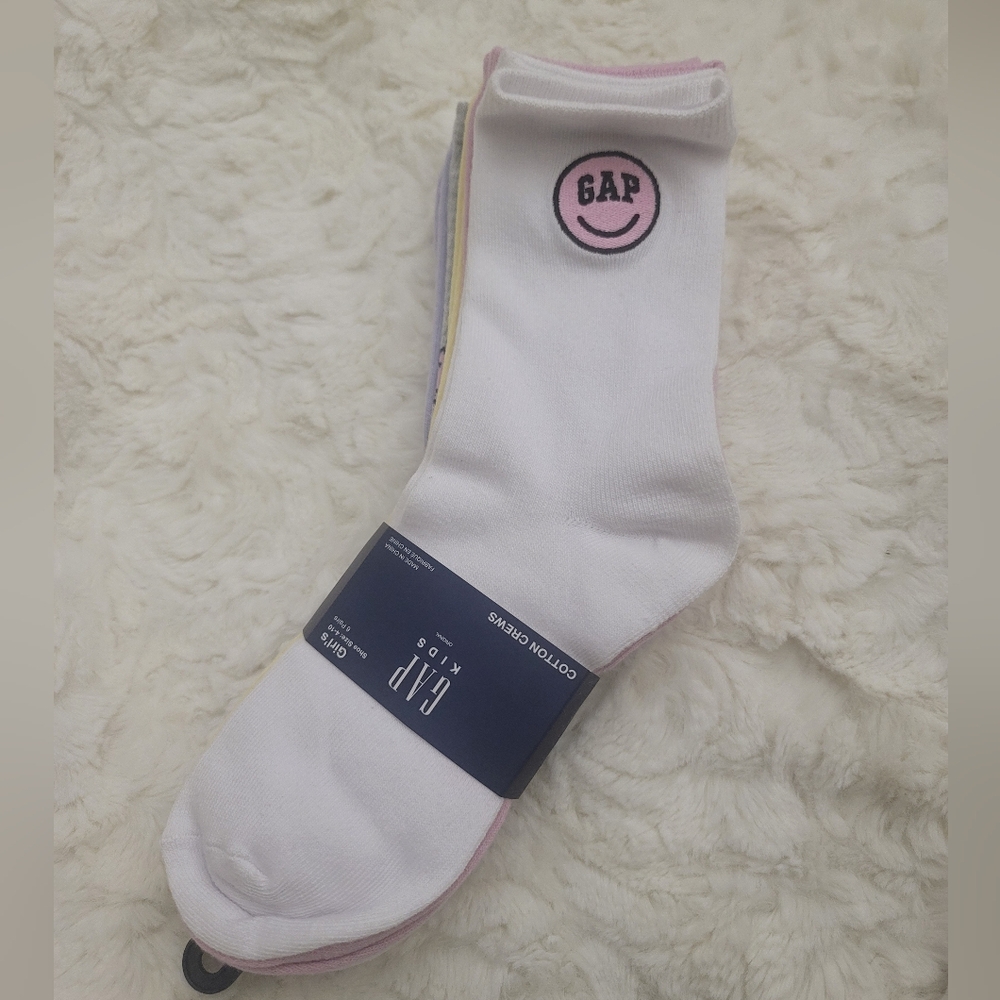 GAP Girl Cotton Crew Long Multi Color 6PK Socks Shoe Size 4-10 NWT
